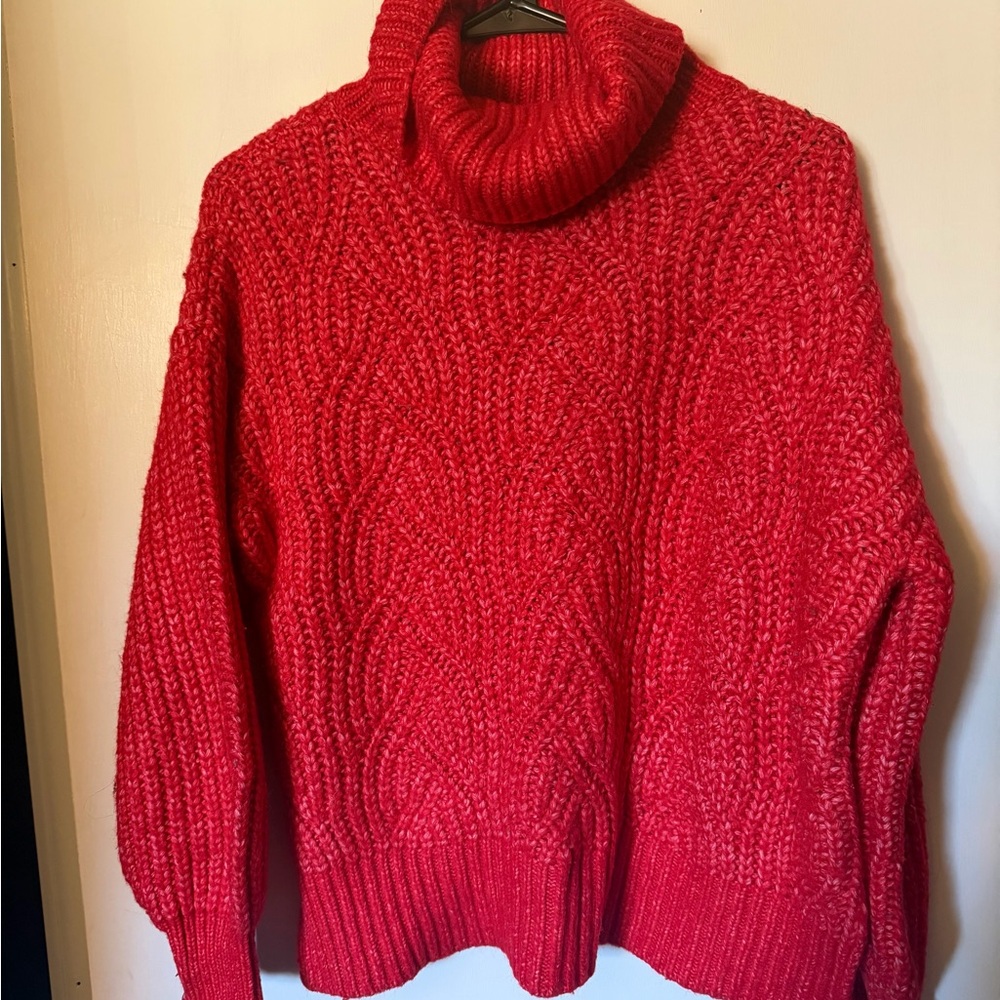 American Eagle Outfitters Vibrant Red Cowl Neck Sweater